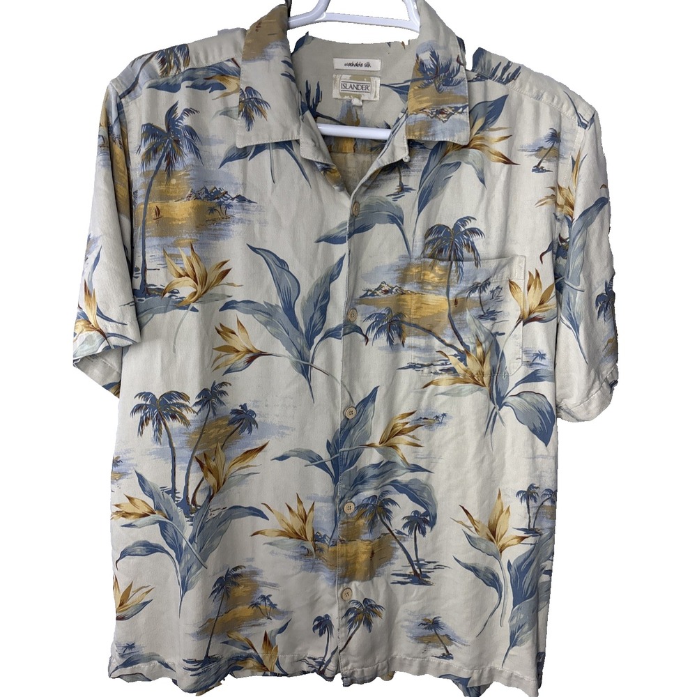 Islander Shirt Mens Extra‎ Large Silk Floral Hawaiian Palm Washable Casual